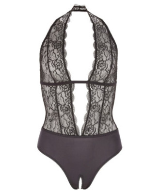 Body en dentelle noire, ouvert à l'entrejambe 